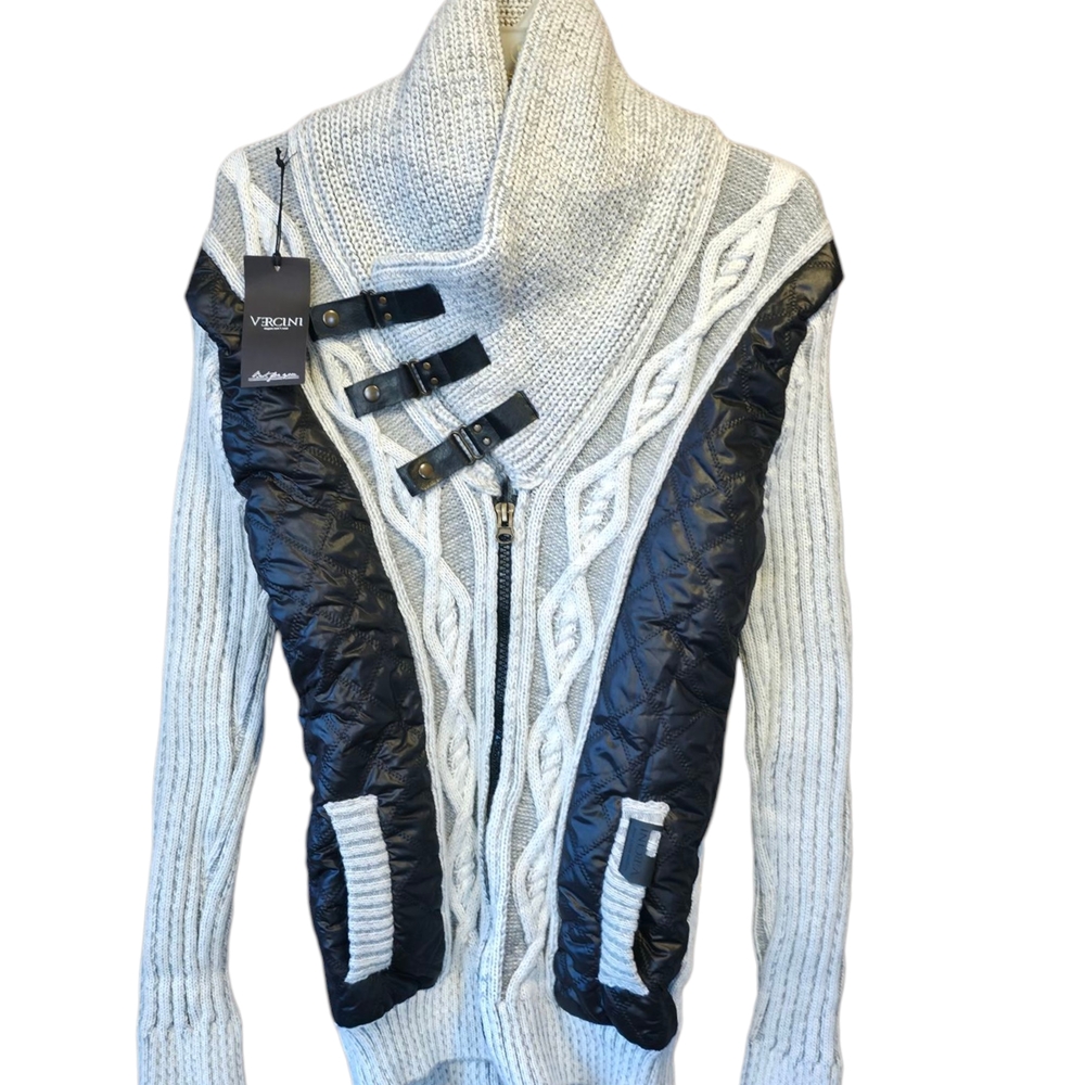 Vexin Black and White Quilted Knit Sweater